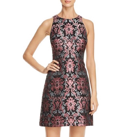 Nwot Kate Spade Pink And Black Tapestry Fit-And-Flare Jacquard Dress